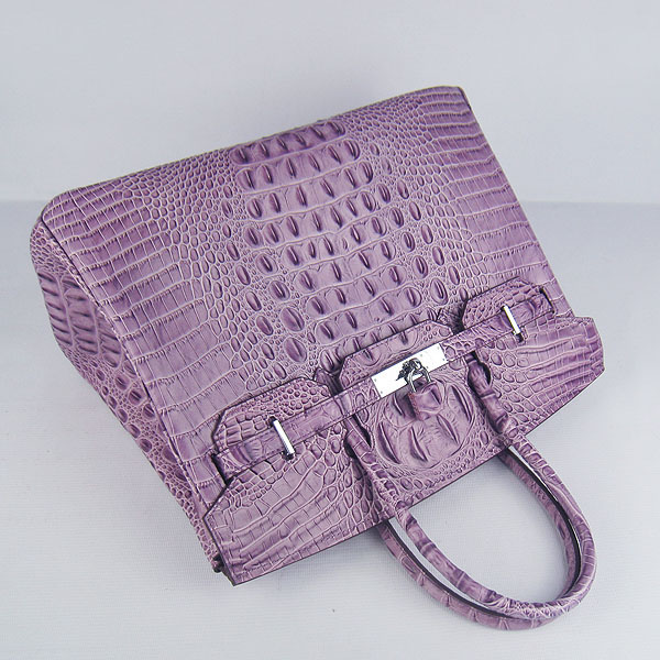 High Quality Fake Hermes Birkin 35CM Crocodile Head Veins Leather Bag Purple 6089 - Click Image to Close